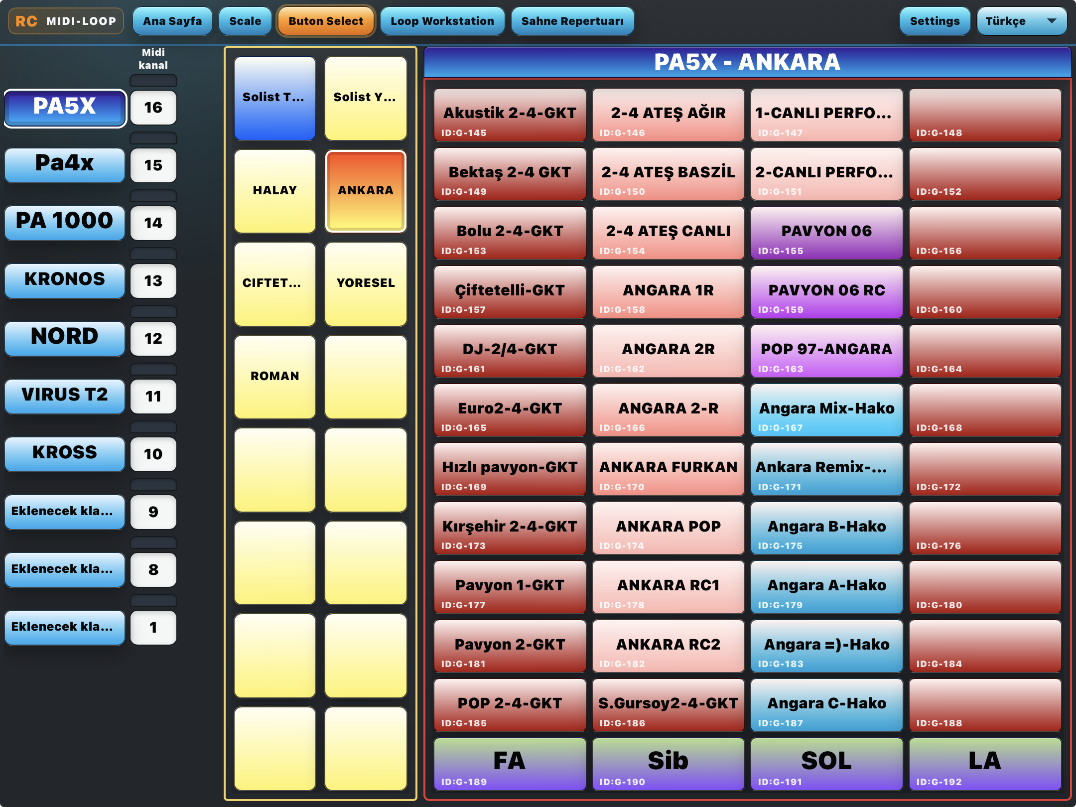 MIDI LOOP BUTTON — Buton Select