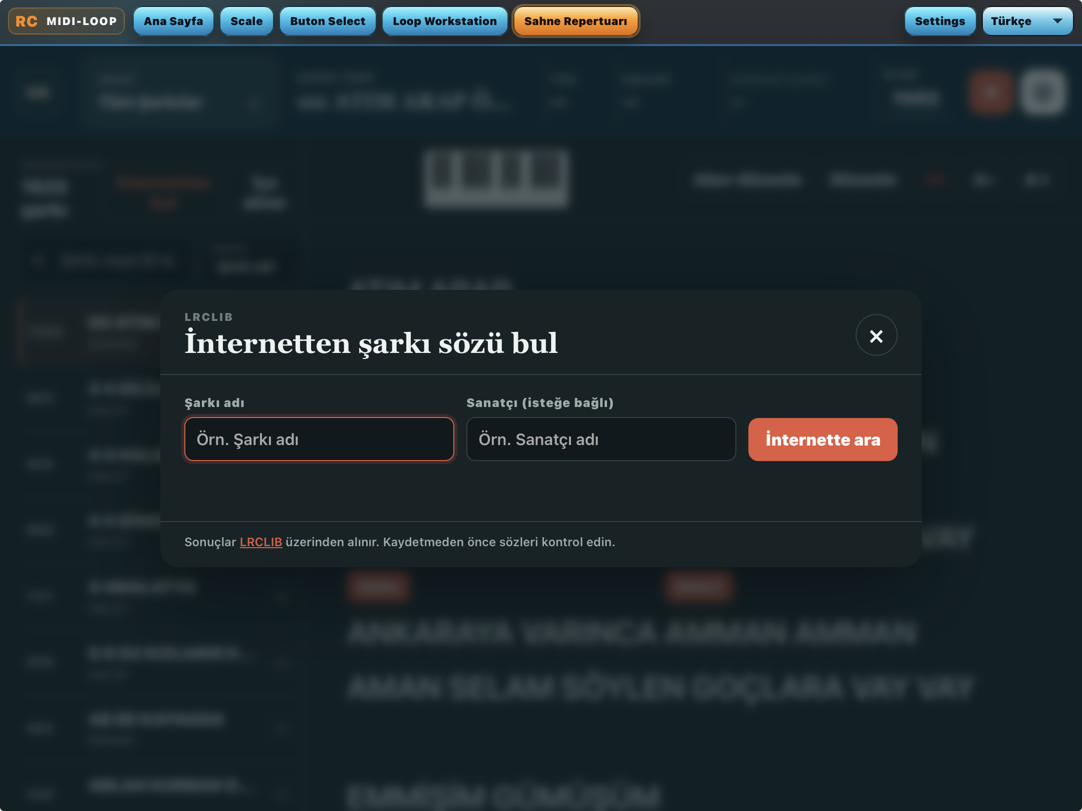 MIDI LOOP BUTTON — İnternetten Şarkı Sözü Bul